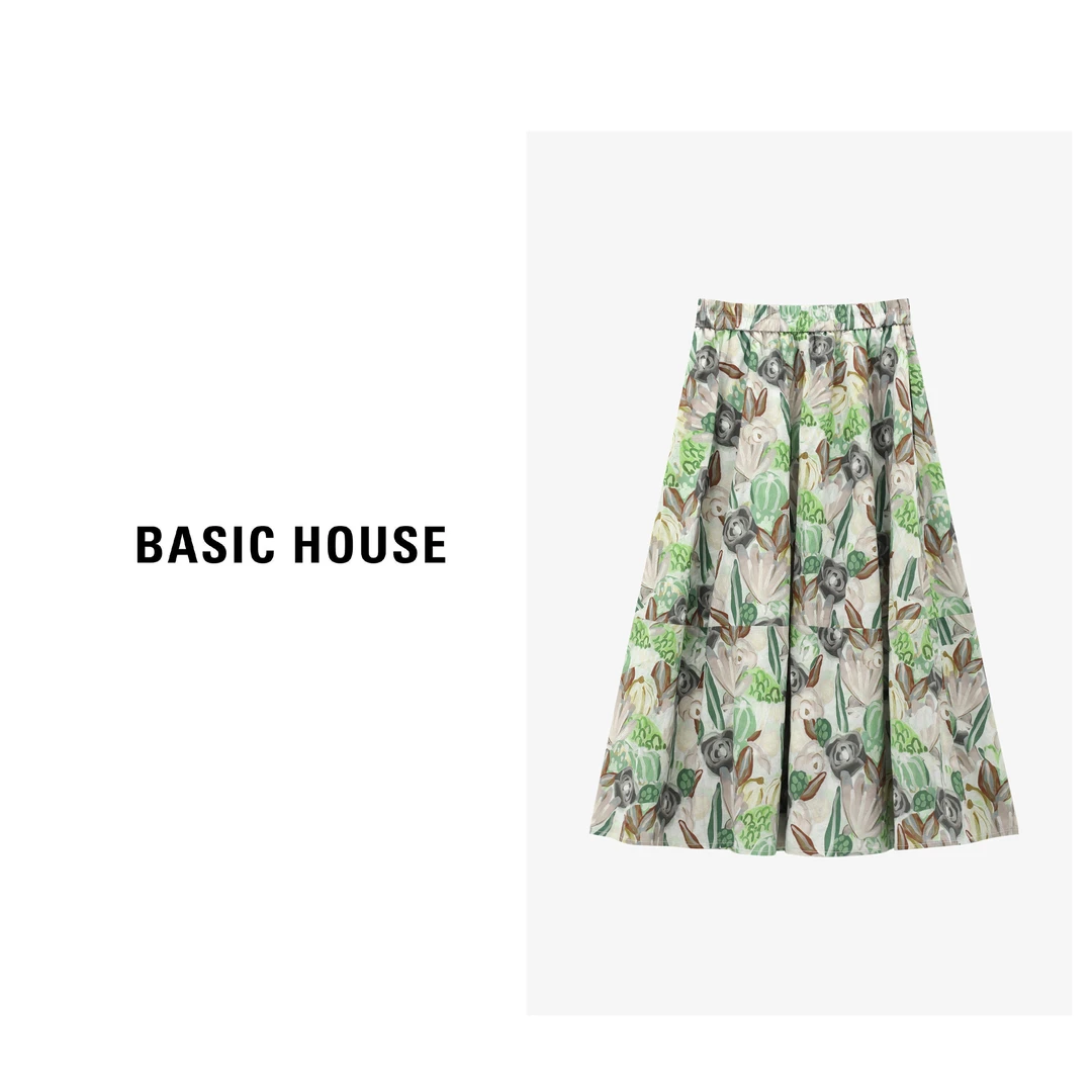 百家好夏季新款爆款洋气慵懒风油画风碎花休闲女半裙-B0625B54432