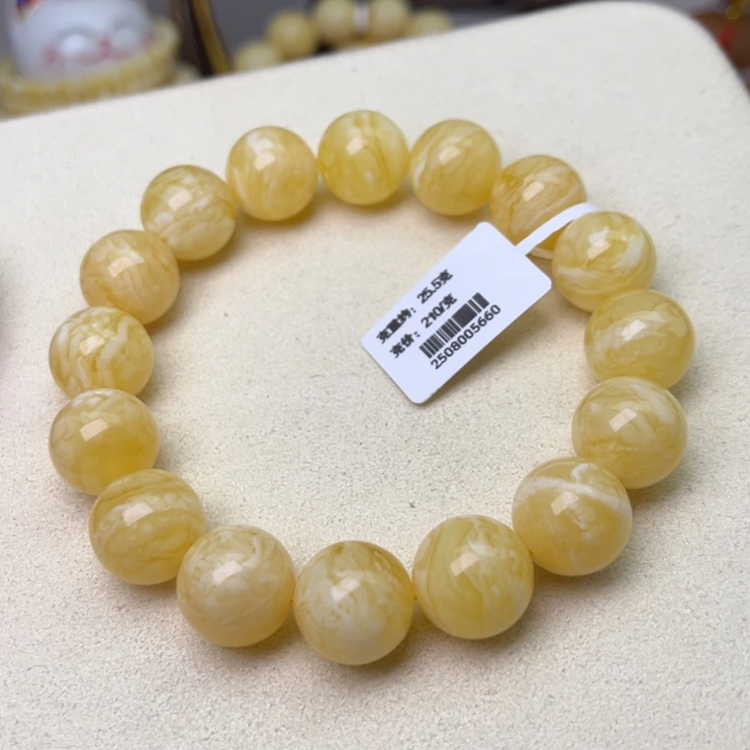 手链蜜蜡未镶嵌14圆珠白蜡虎皮纹千层雪手围18收藏级