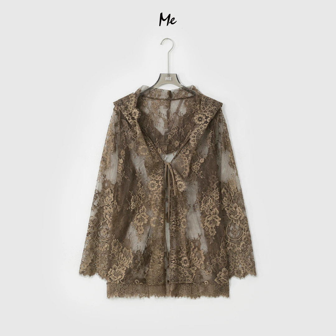 ME【叠穿神器】睫毛蕾丝少女感透气时尚百搭一手长外套MESA0710