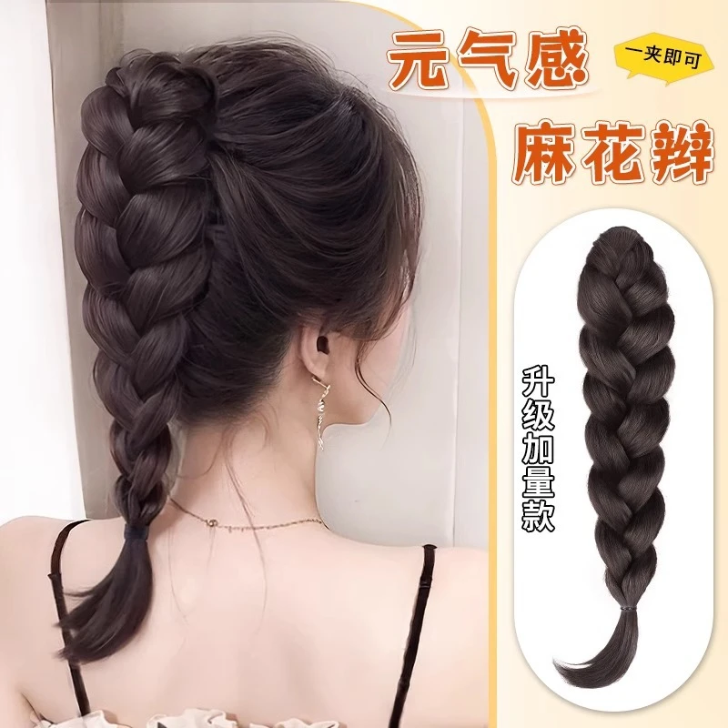 假发辫子女高马尾抓夹减龄仿真半扎卷发自然蓬松新中式编发麻花辫