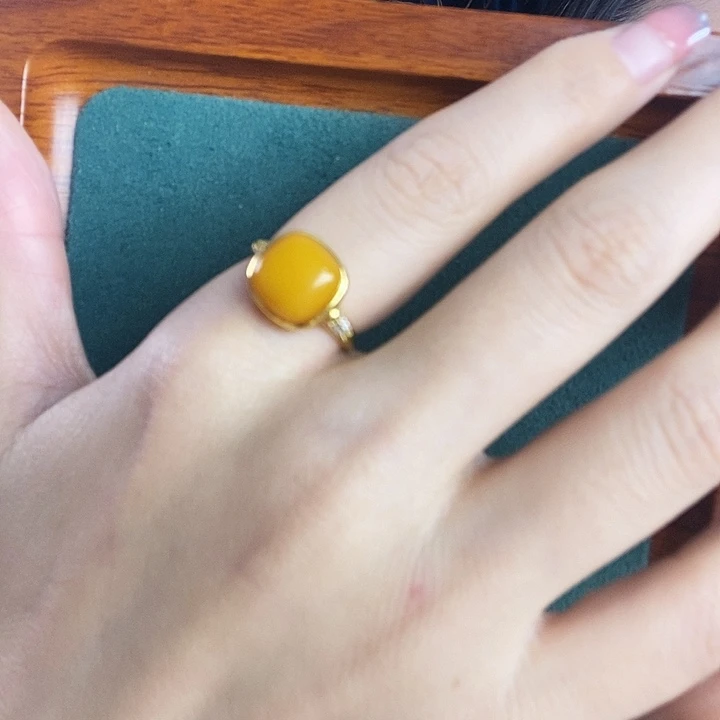 蜜蜡银S925镶嵌戒指戒指