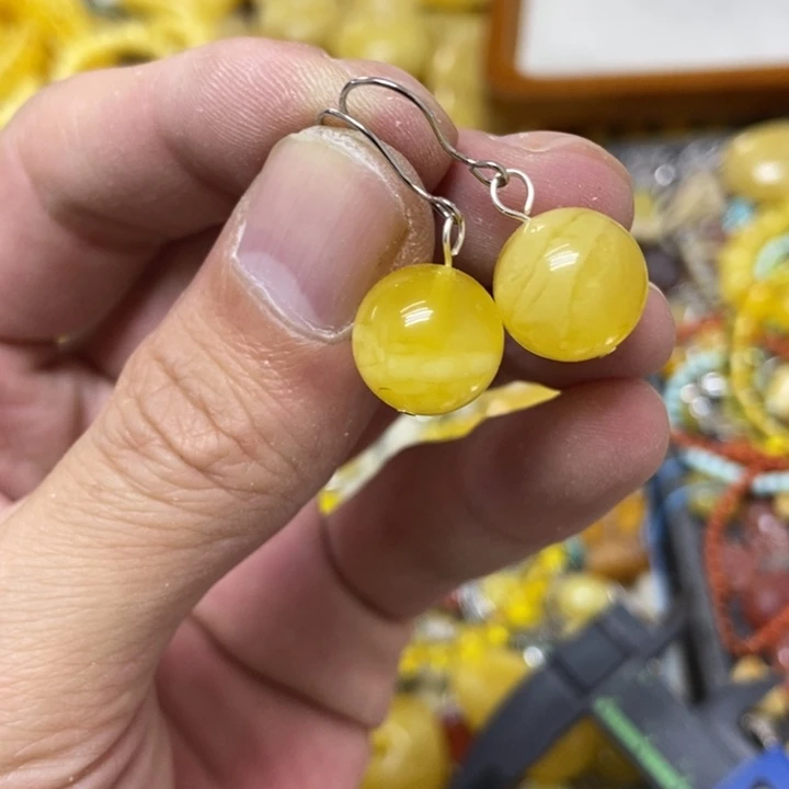 裸石蜜蜡银S925镶嵌耳坠