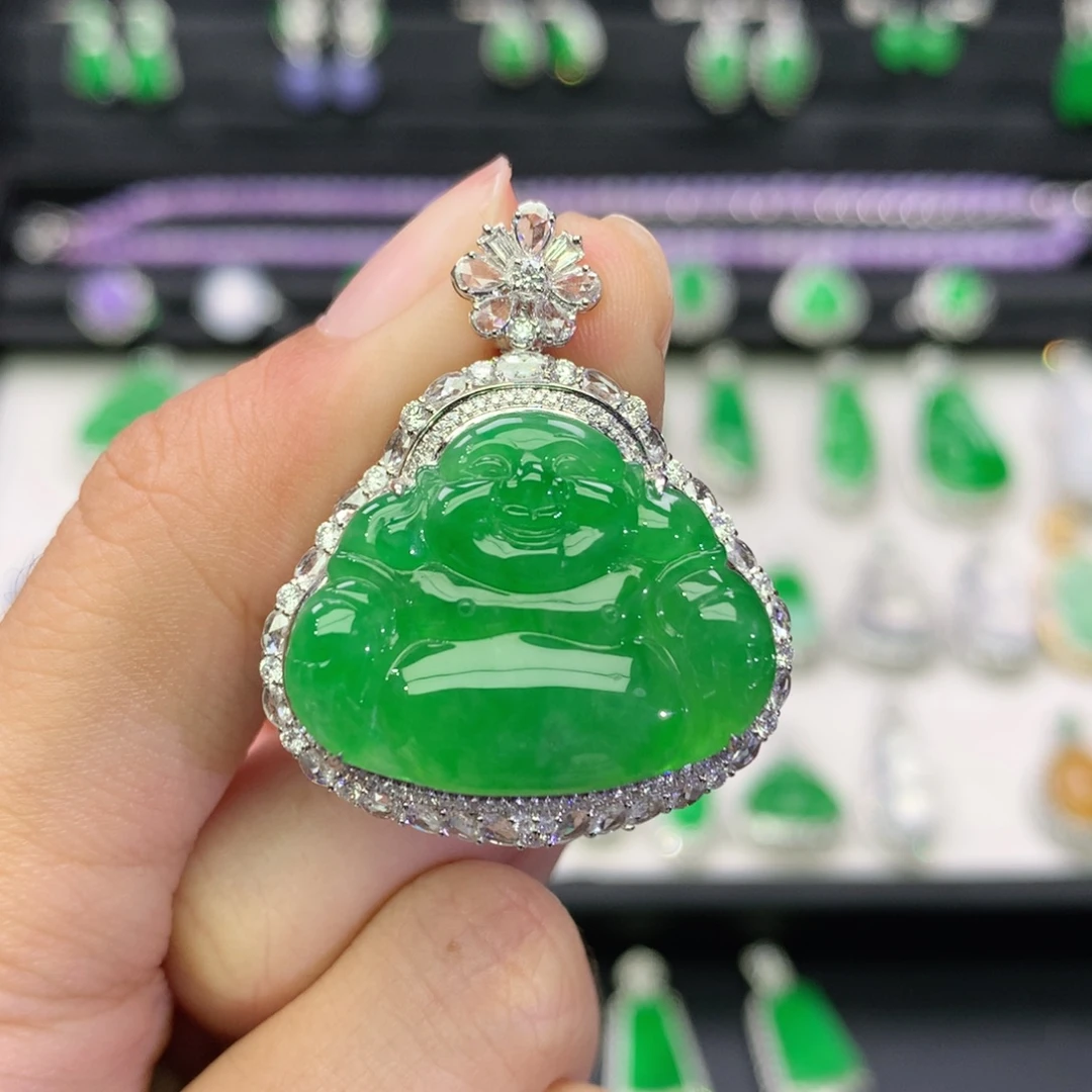 翡翠18K金镶嵌吊坠(不含链)