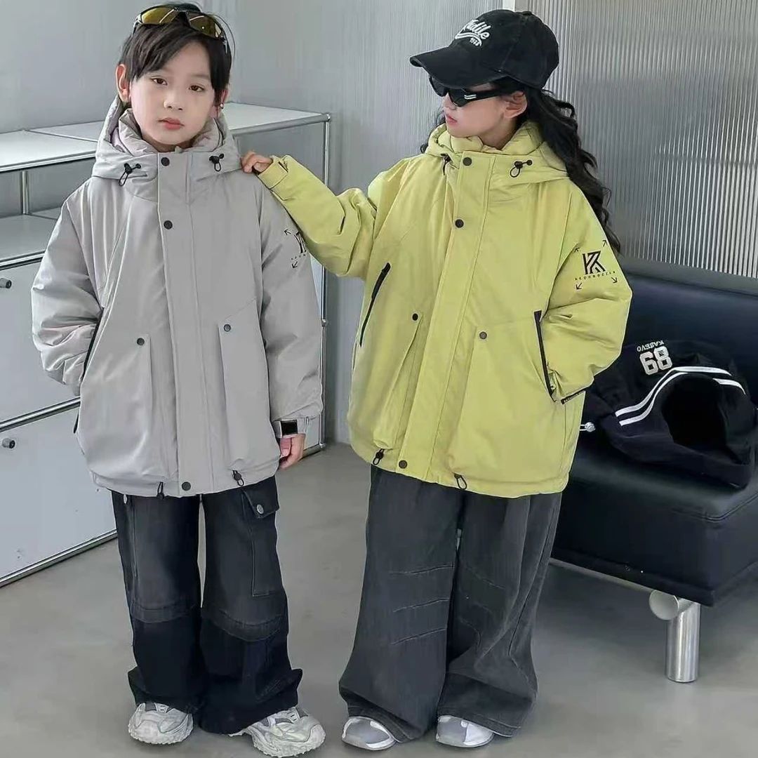 外套秋冬2025新款洋气夹棉冲锋衣加厚男女孩休闲夹克上衣