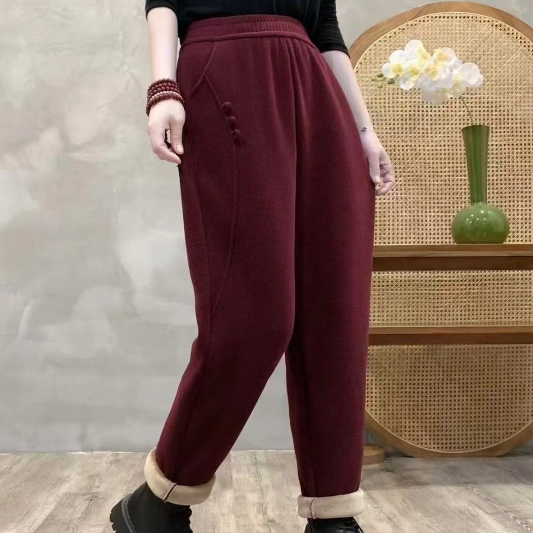 【设计款】加绒松紧高腰妈妈装冬季哈伦直筒长裤中年休闲百搭显瘦女