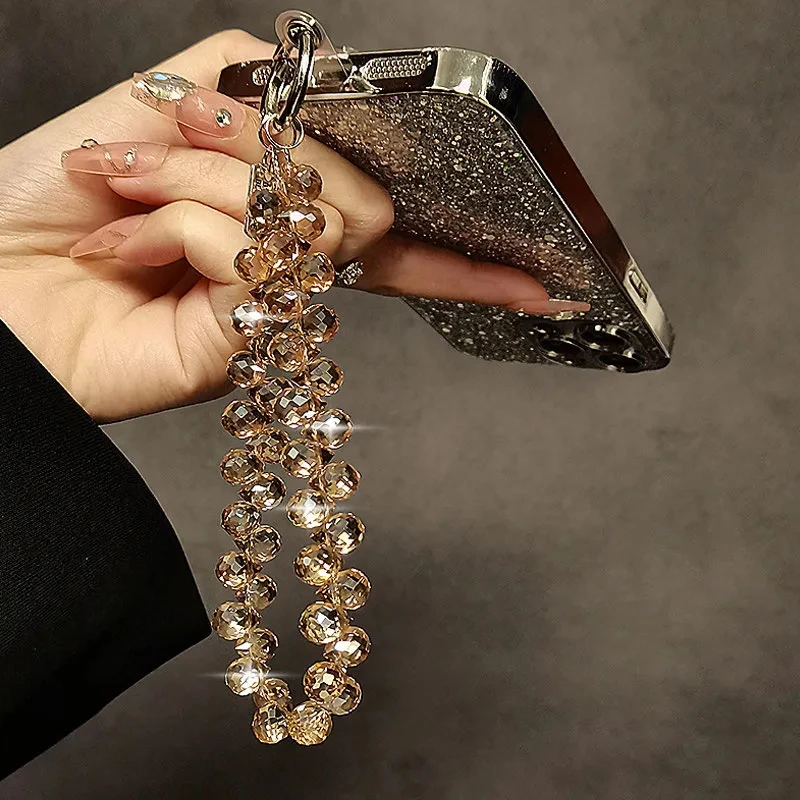 网红爆闪手机链时尚简约手腕款香槟水晶挂绳2024多爆闪方糖手机链