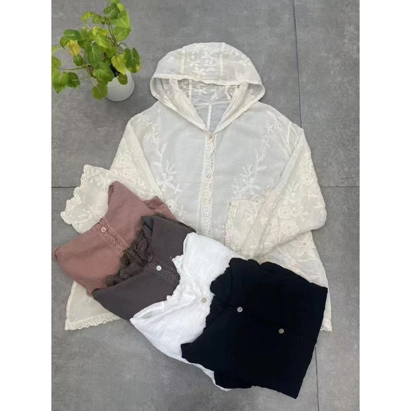 2121复古花边连帽开始衫外套女防晒衣款