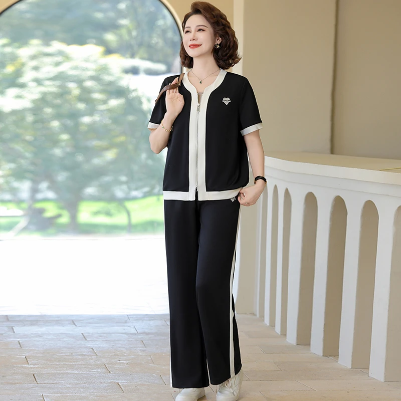 时尚妈妈装短袖洋气套装2025夏季新品中老年女装两件套宽松