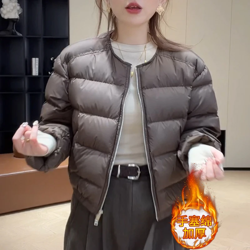 欧洲站2025冬季新款圆领棉服女短款加厚保暖小个子泡芙面包服外套