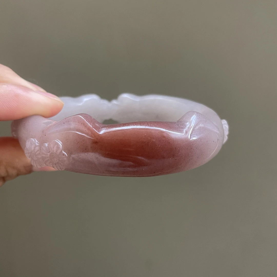 猫猫手镯 天然石英质玉佘太翠俏色巧雕可爱少女款猫爪镯子58加圈