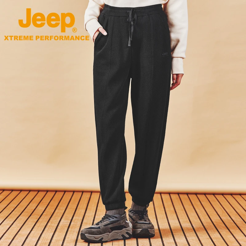 JEEP/吉普新款女士宽松运动保暖防风弹力束脚针织裤 J232086687