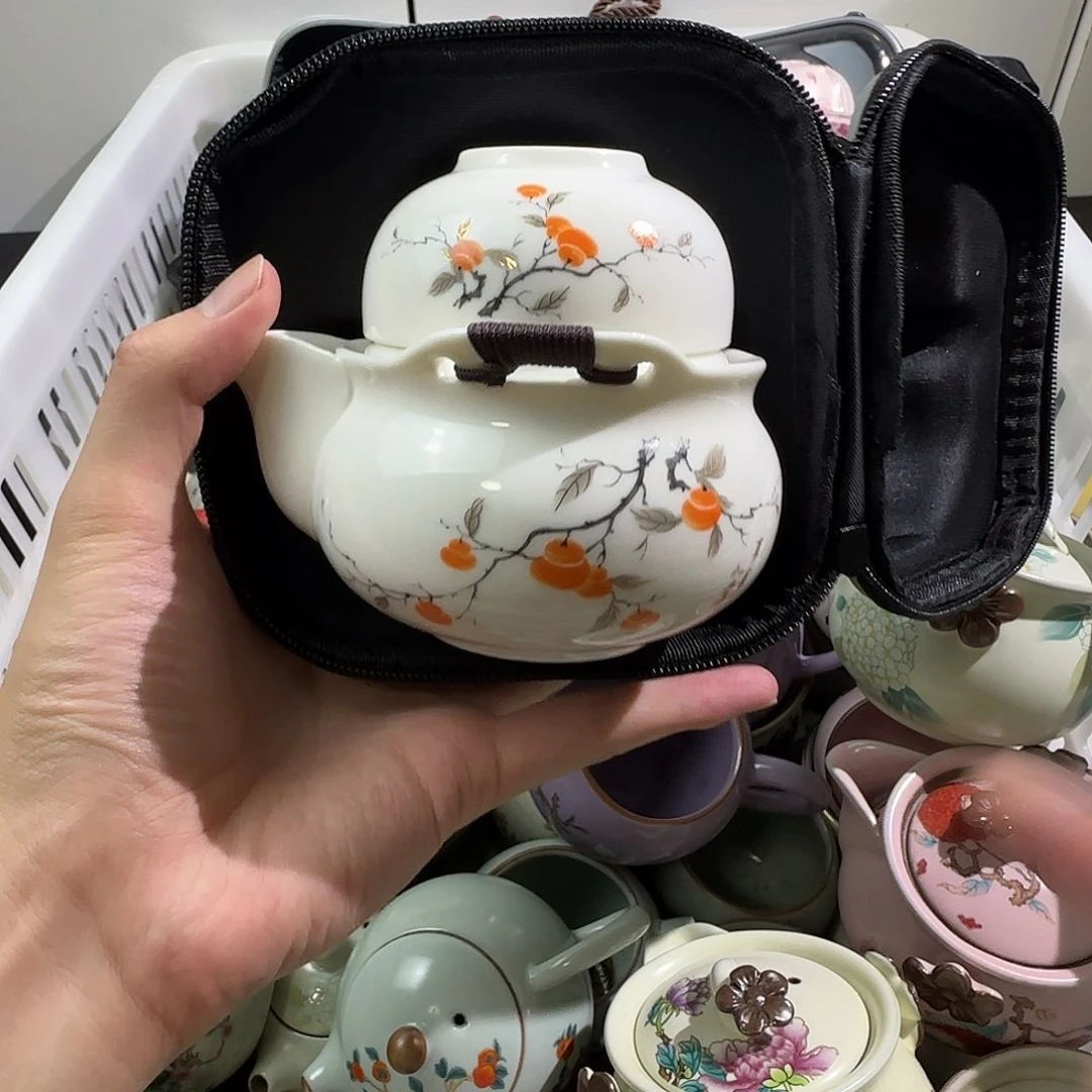 瓷片羊脂玉柿柿如意宝瓶旅行套装