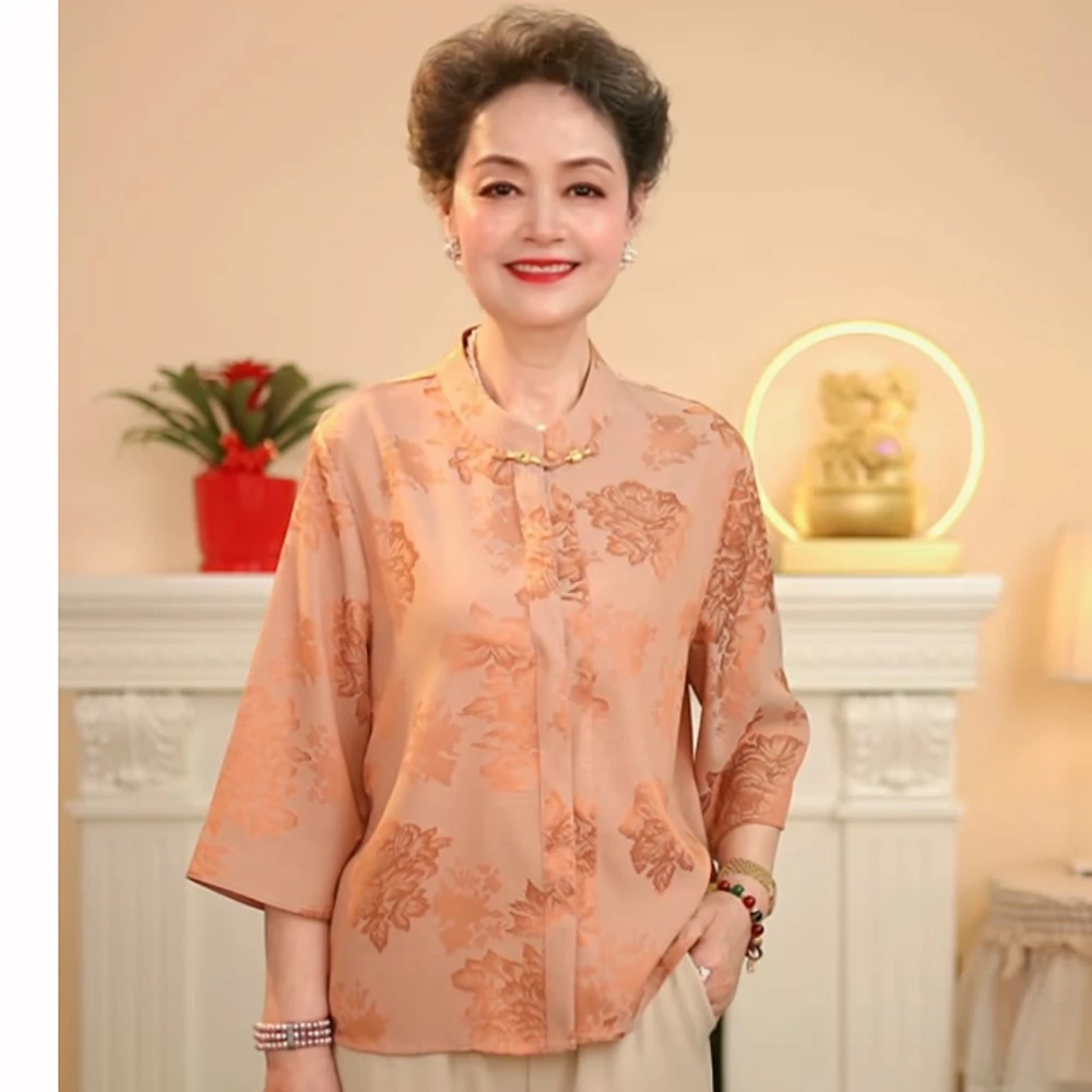 夏装国风衬衫2025新款中老年女装中袖上衣夏季母亲节衣服妈妈