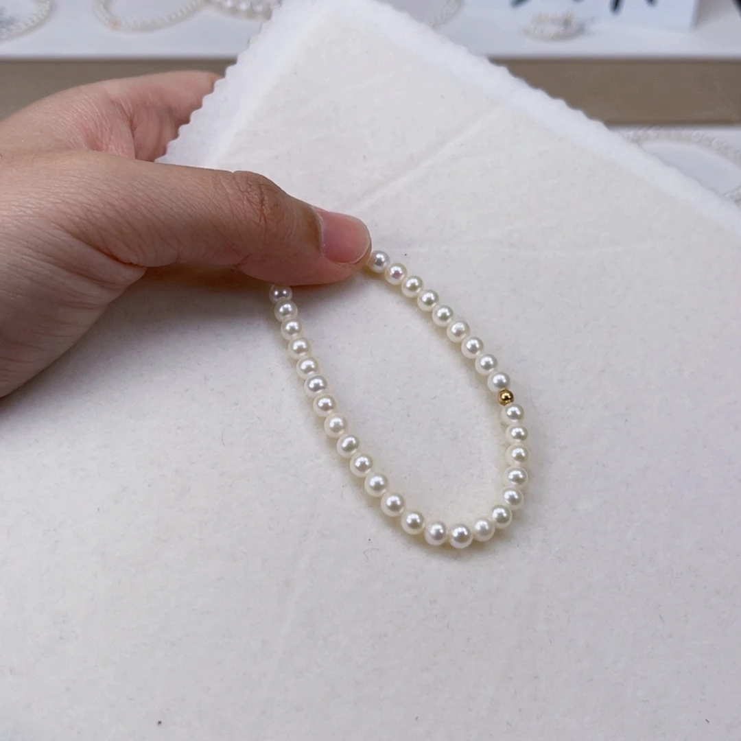 银S925镶嵌手绳淡水珍珠4-5天然淡水珍珠手串