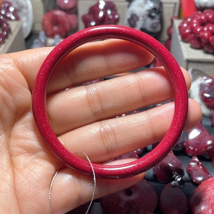 天然辰砂马仙溪晶粉砂叮当手镯55mm
