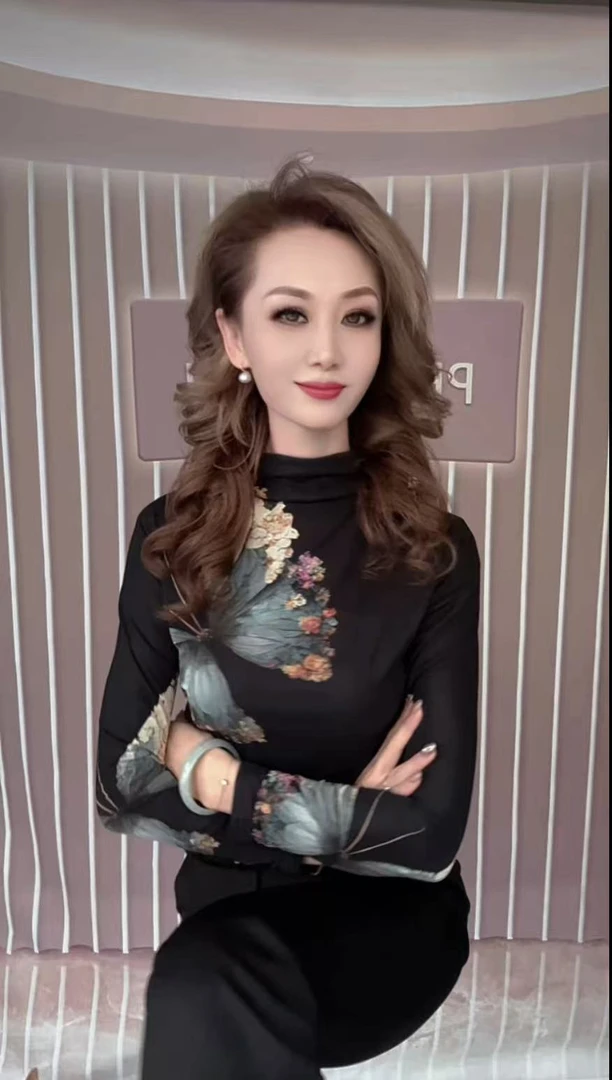 街头长袖常规纱网修身型扎染T恤网红洋气显瘦