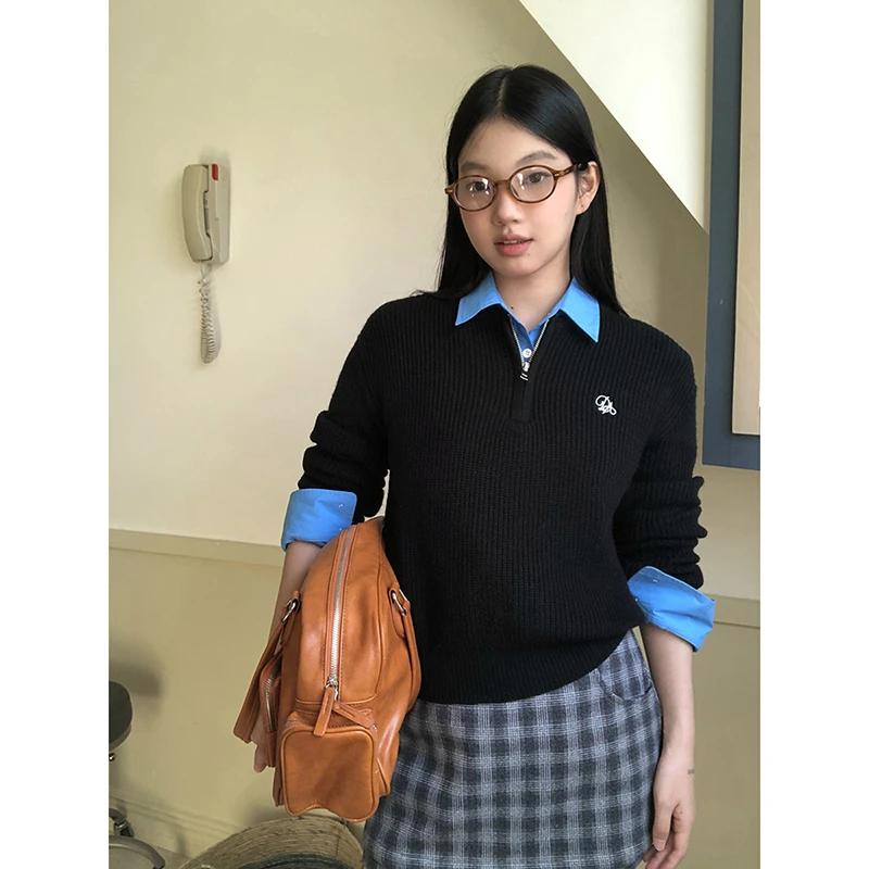 【秋秋清仓】秋冬显瘦百搭时尚字母刺绣套头长袖针织衫109