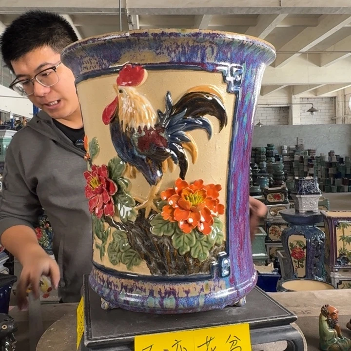 。一风堂石湾花盆 色差 鸡翅微瑕 修胚痕迹 内28*36