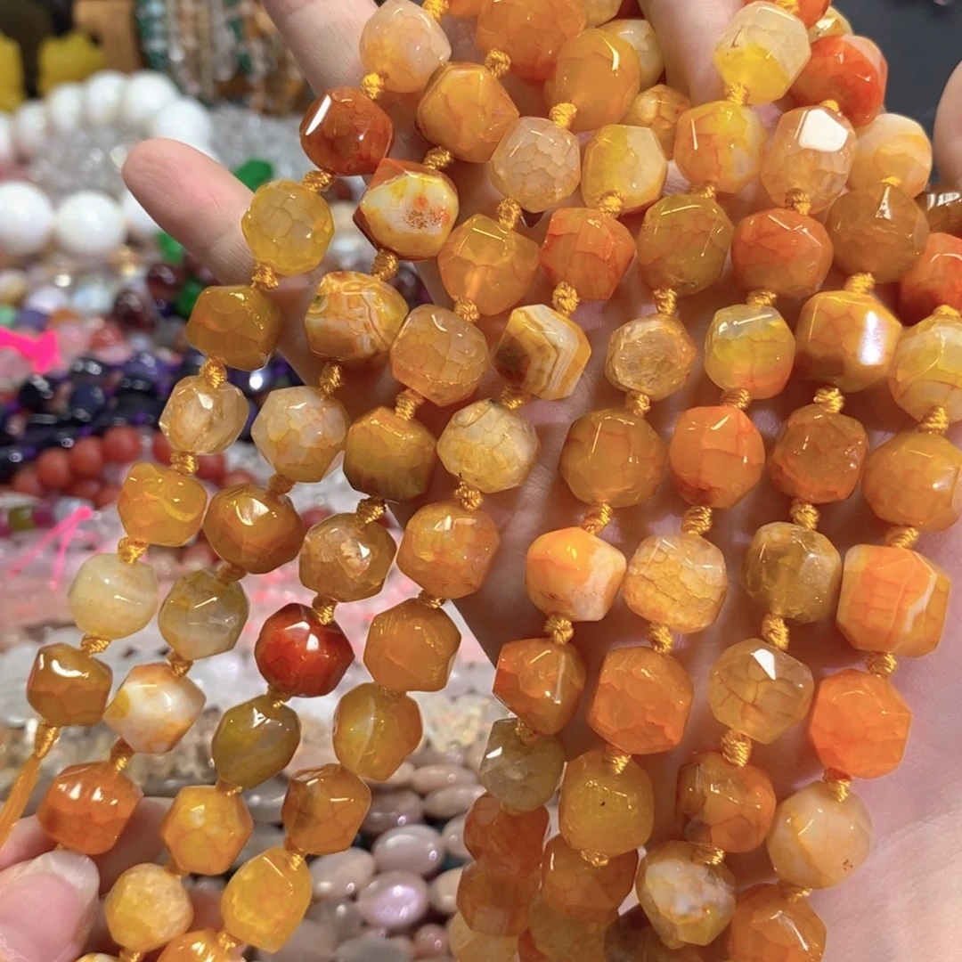 玛瑙/玉髓未镶嵌珠宝半成品黄龙鳞玛瑙一条卡14mm