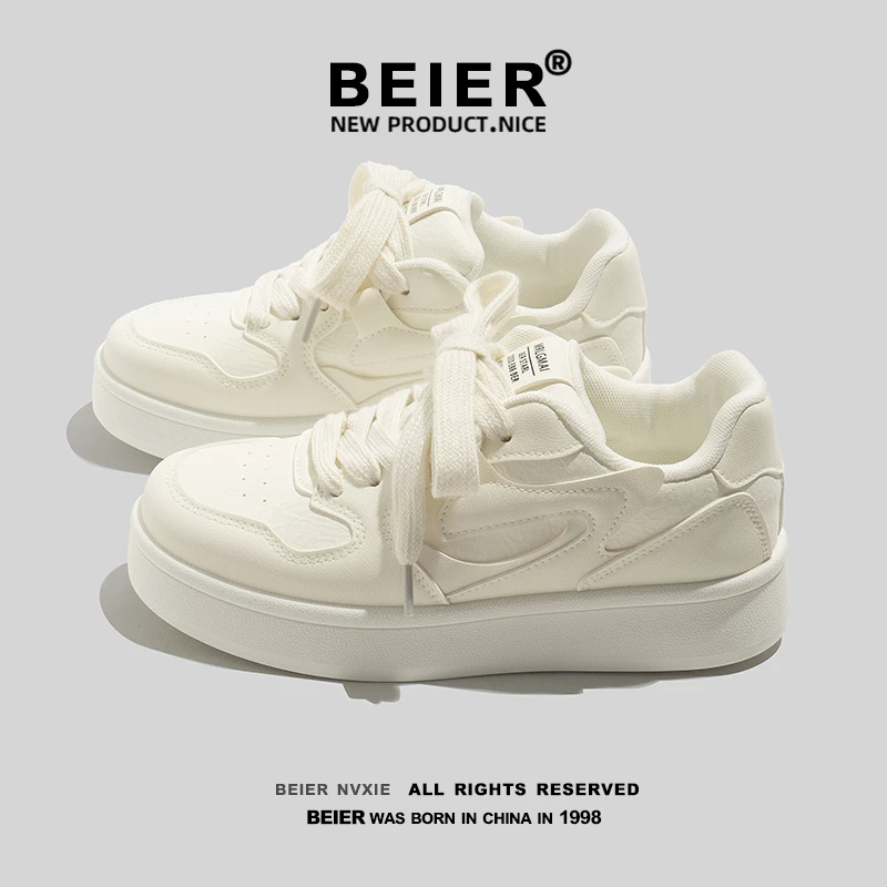 BEIER复古女鞋休闲板鞋2025百搭撞色ins风潮流港风小白鞋女鞋2308
