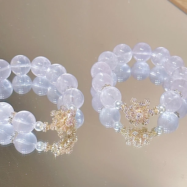SG2283-［雪绒花］粉水晶合金锆石氛围感手串均有瑕色差多样发