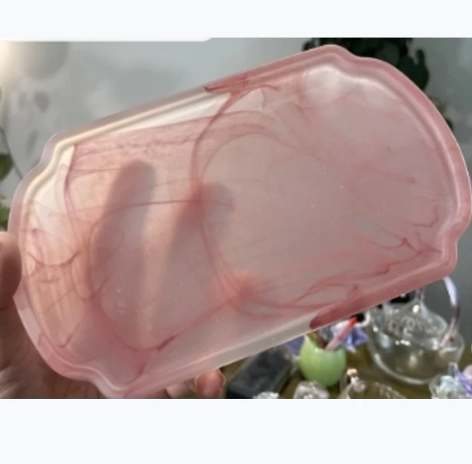 水墨禅意粉色托盘茶具配件小茶盘日式琉璃壶承磨砂玻璃海棠干泡台