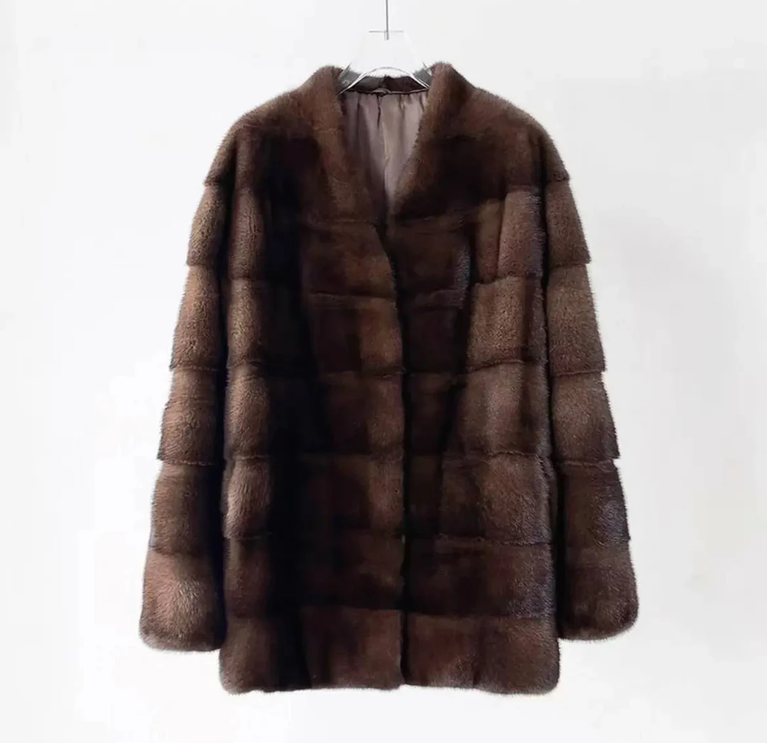 JLLR 【新款】进口紫标貂皮大衣女横排全挖销V领工艺水貂皮草外套