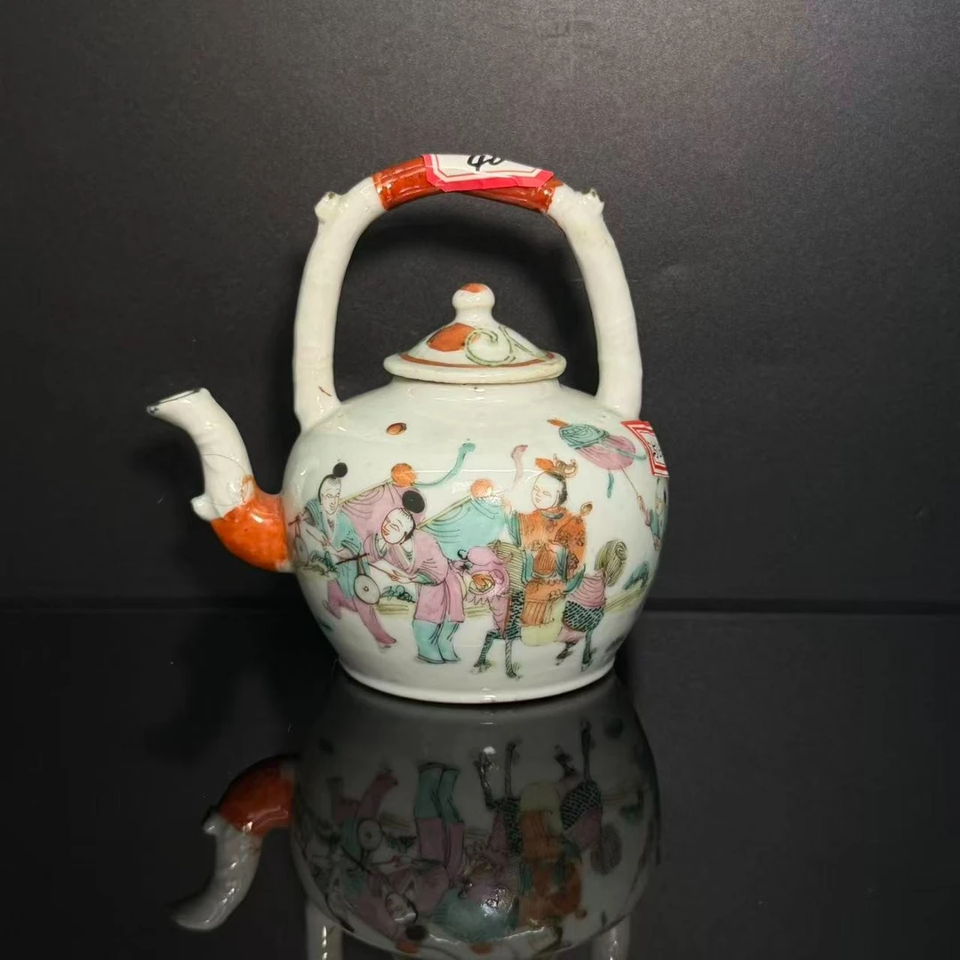 Lot13-清粉彩教子图提梁壶 高12cm-BJ11190018001018