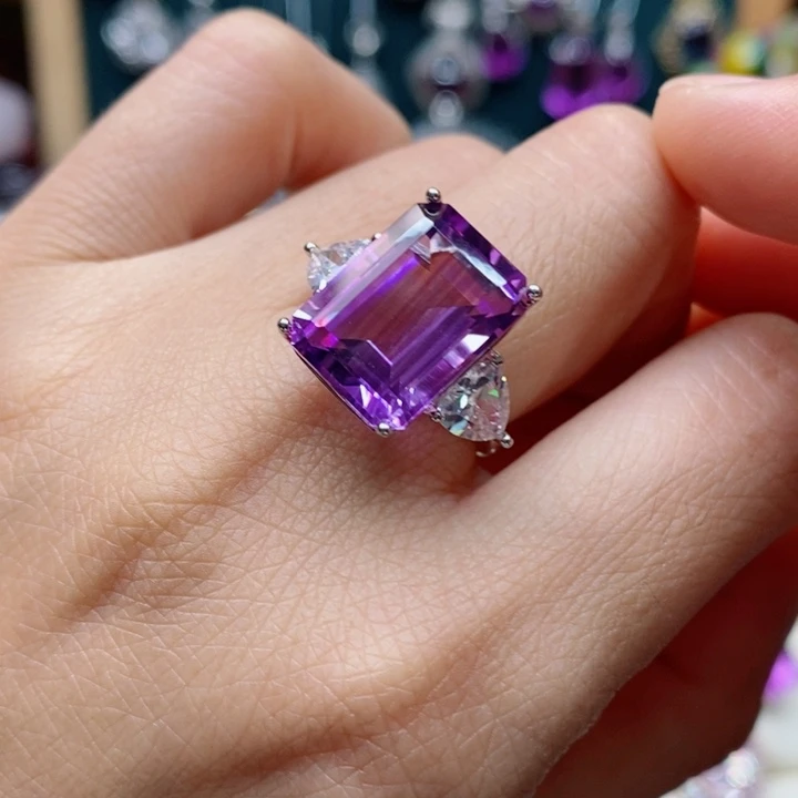 银S925镶嵌戒指水晶天然水晶戒指