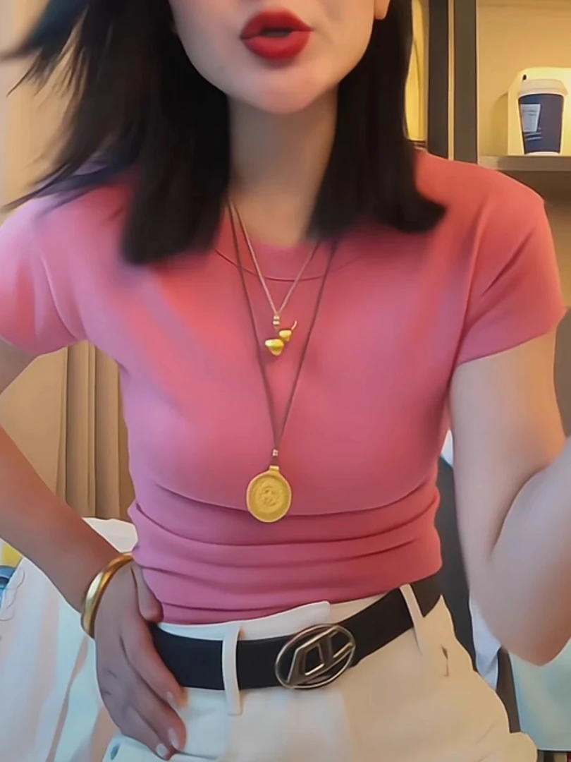 胖MM大码女装韩系百搭修身显瘦上衣2025新款夏季气质正肩短袖t恤