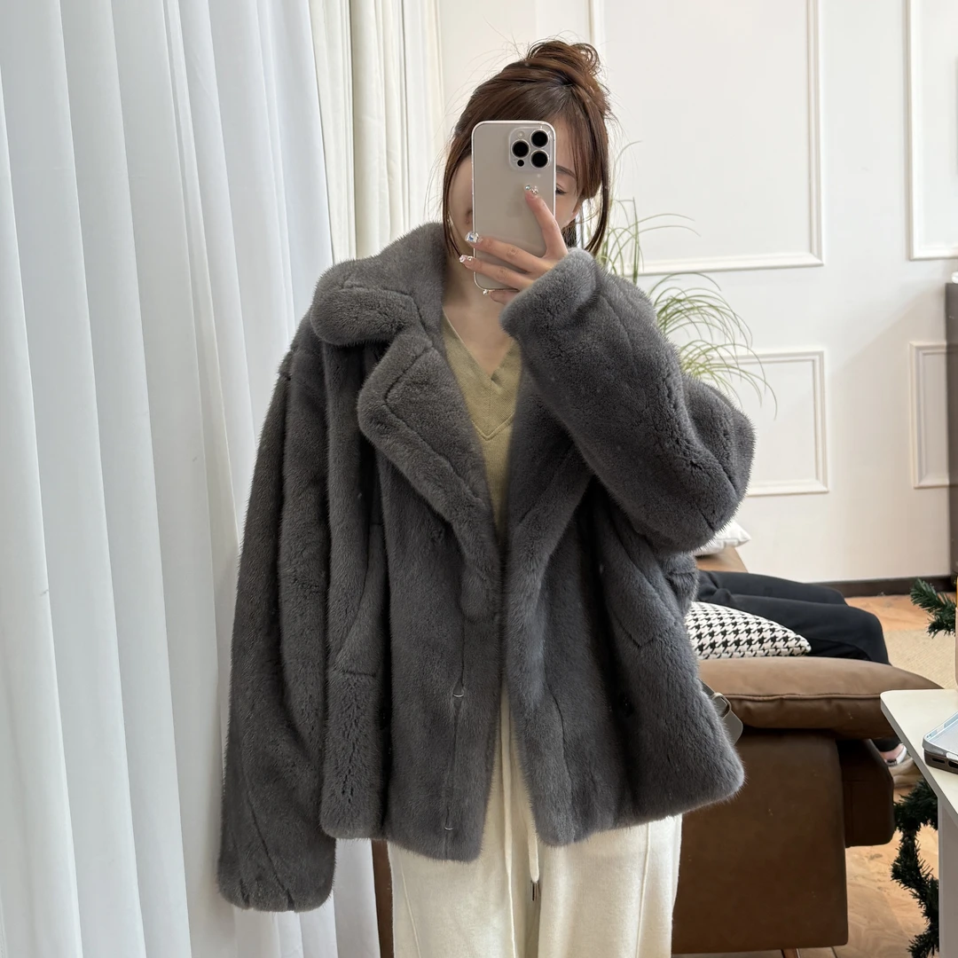 貂小姐【泰迪】天鹅绒级水貂毛皮草外套整貂皮大衣女