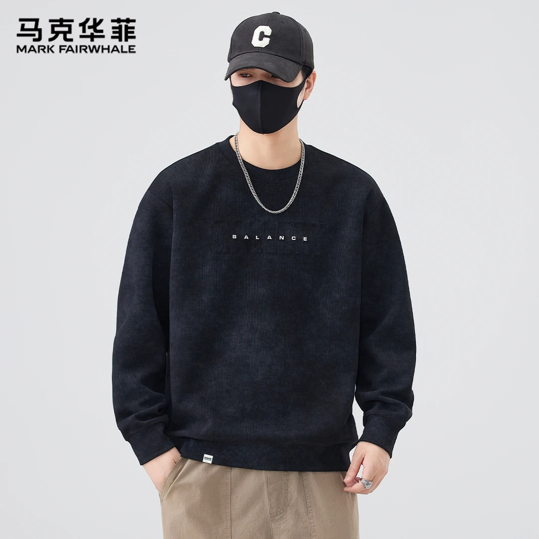 马克华菲时尚休闲百搭扎染字母钢印圆领卫衣男士春秋款长袖上衣