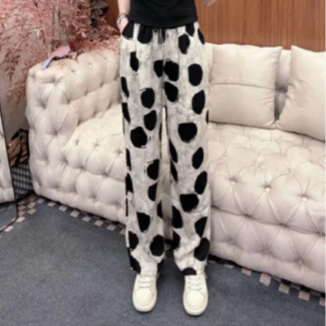 麦子家雪纺黑波点裤子918