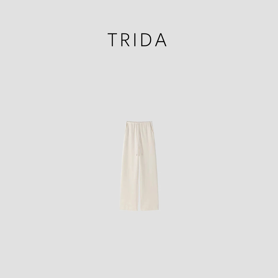 【冰淇淋裤】新款进口优质莫代尔杏色空气层抽绳阔腿裤5771H