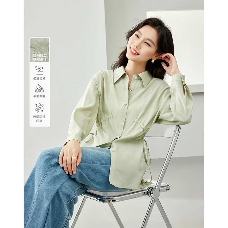 *梵希蔓时尚简约百搭通勤衬衫抽绳设计薄款上衣M5977