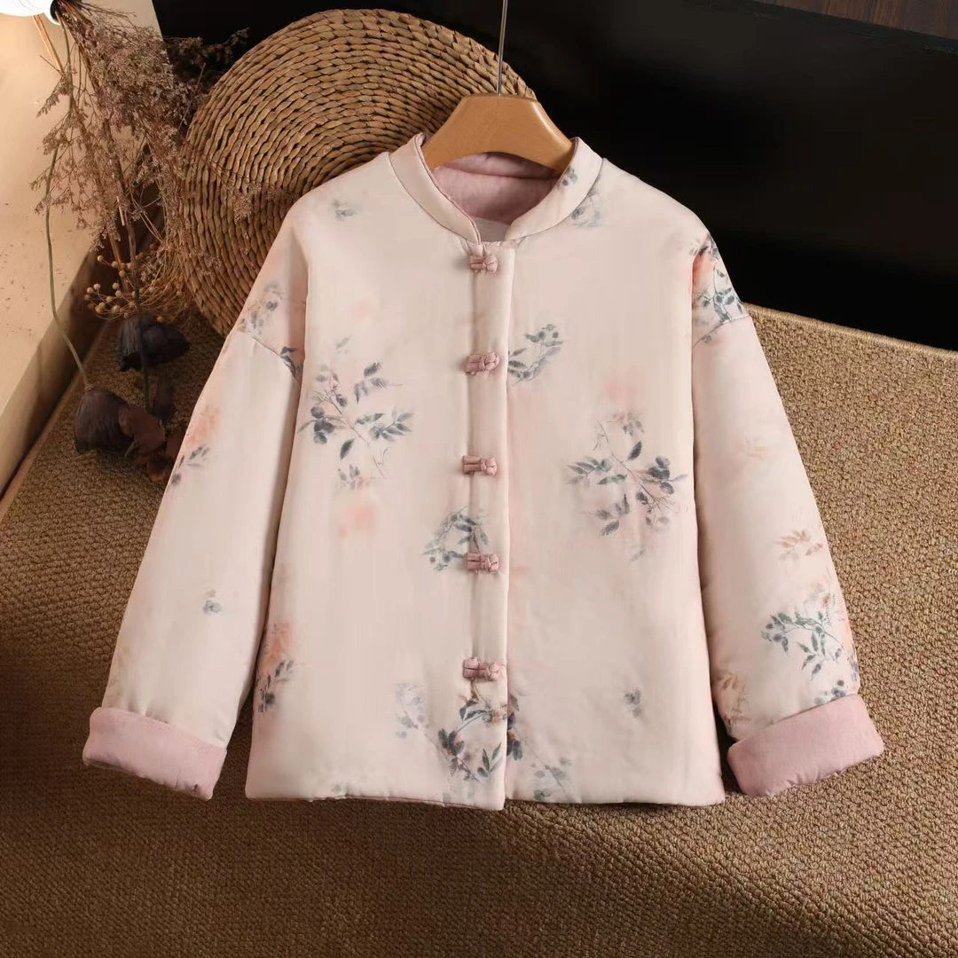 780-9新品高货显瘦洋气气质复古文艺风提花棉麻汉服棉衣