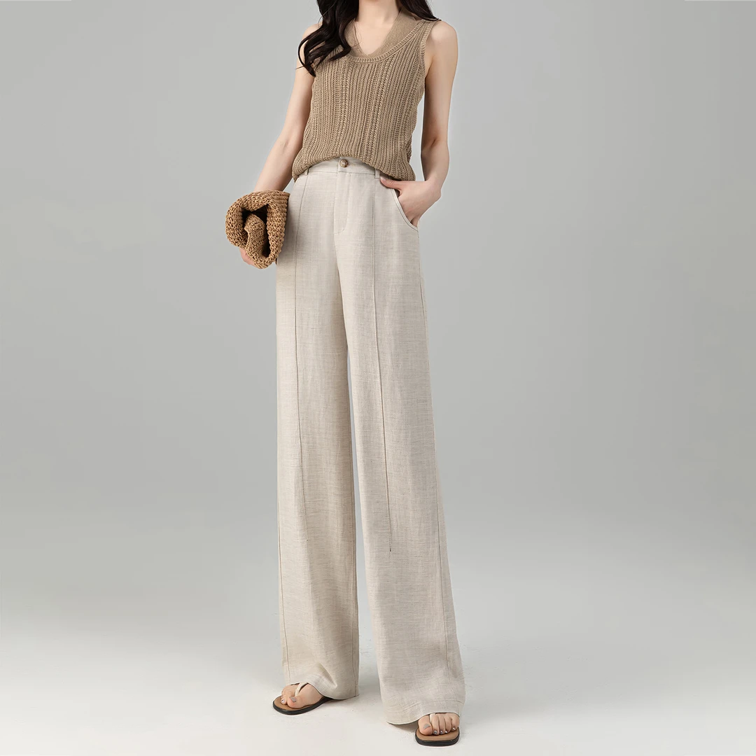 天丝亚麻阔腿裤女夏薄款2025独特超好看裤子气质抗皱直筒休闲长裤