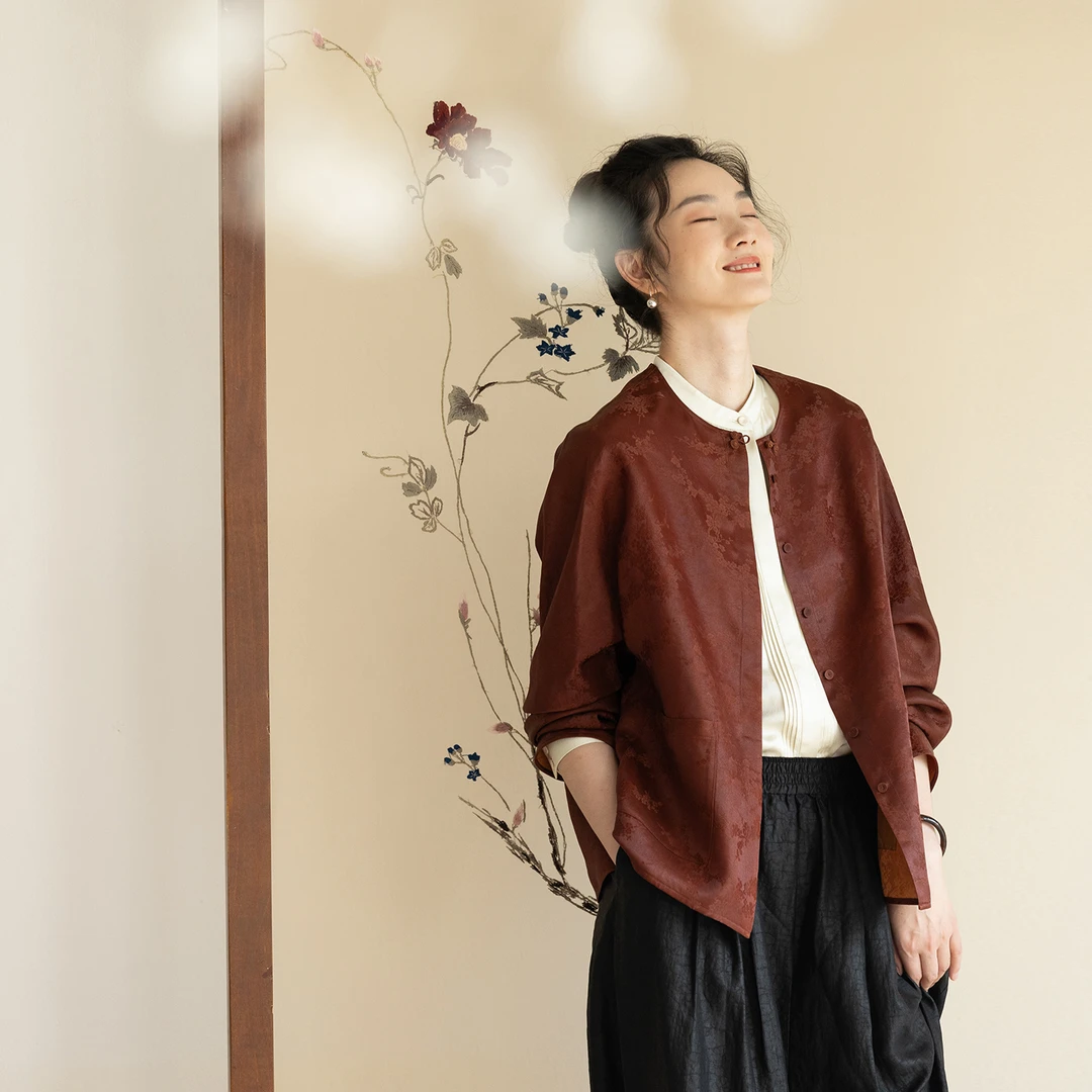 牧衣游原创 重磅腊梅提花香云纱短外套东方极简古朴文艺开衫 静梦