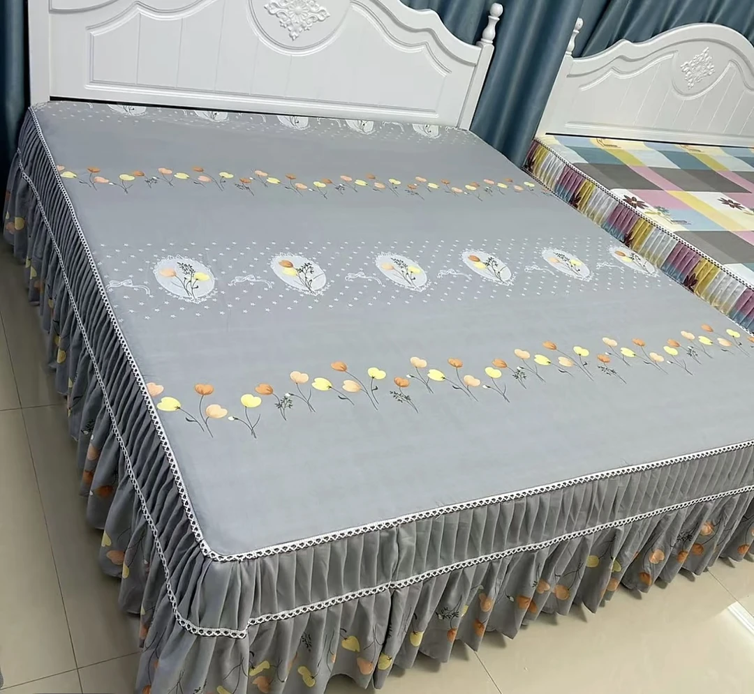 高端精品床罩（镜中花灰）防尘防滑加厚磨毛床罩