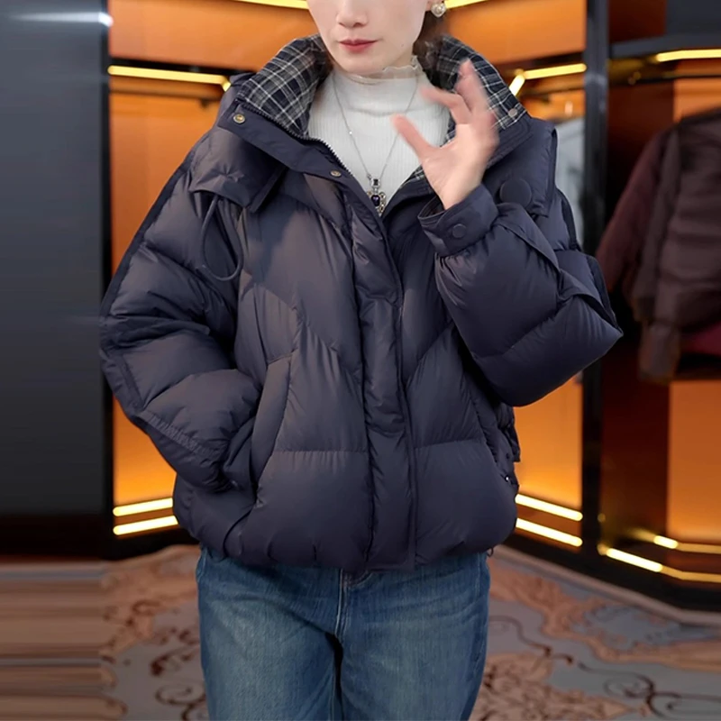 2026秋冬新款拼色设计感长袖棉服女洋气轻薄潮流显瘦百搭通勤外套