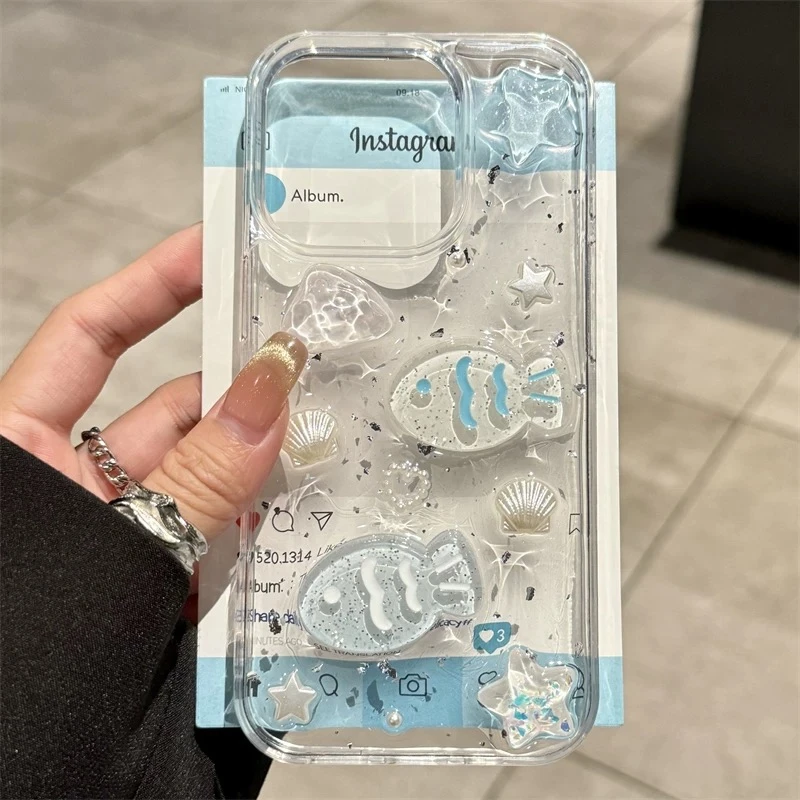 滴胶海洋小鱼适用苹果17promax手机壳iphone16/15/14/1312/11可爱