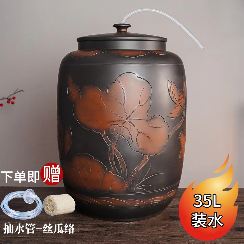 建水紫陶水缸家用储水陶瓷纯净水桶中式茶道大容量泡茶桌老式茶台