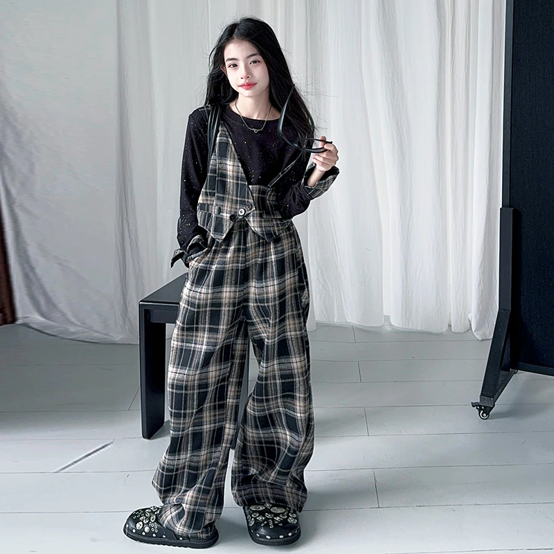 【酷哒仔】女童设计款格子撒银两件套装2025春秋中大童韩版套装童装