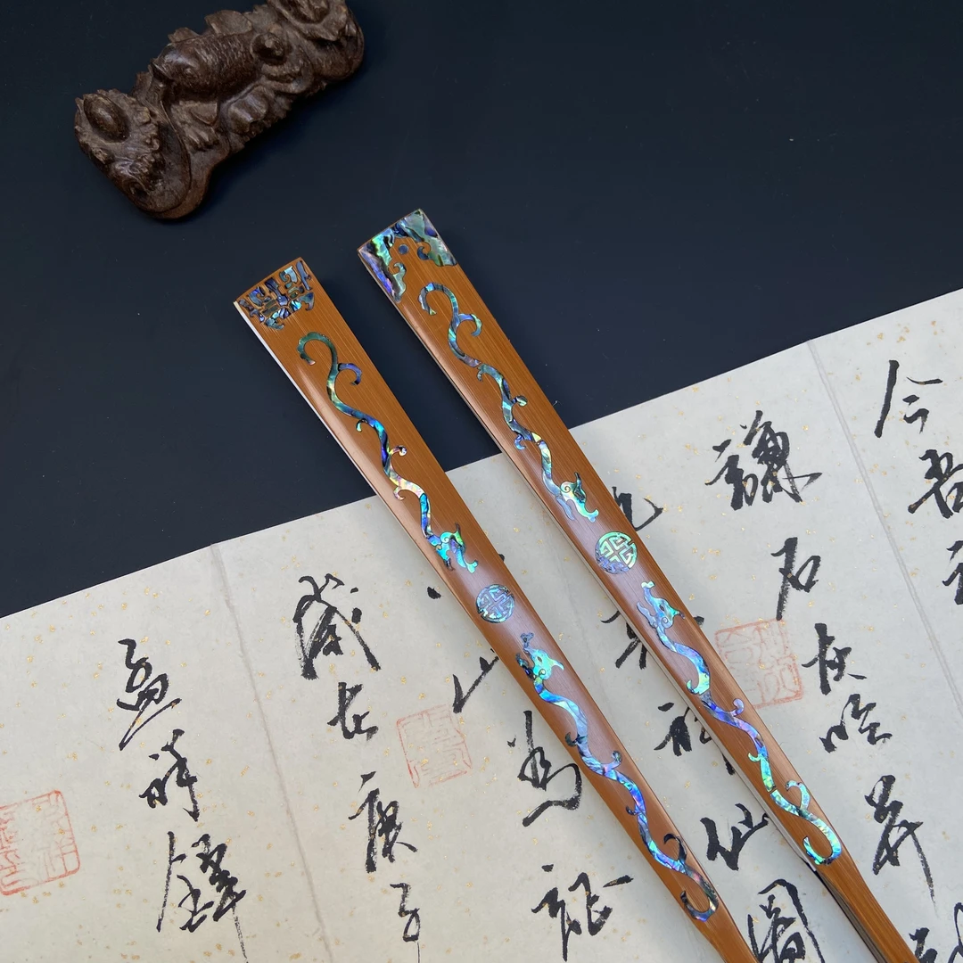 双龙戏珠螺钿老玉竹三合古方程莹制95寸16方2.0扇面默认不粘