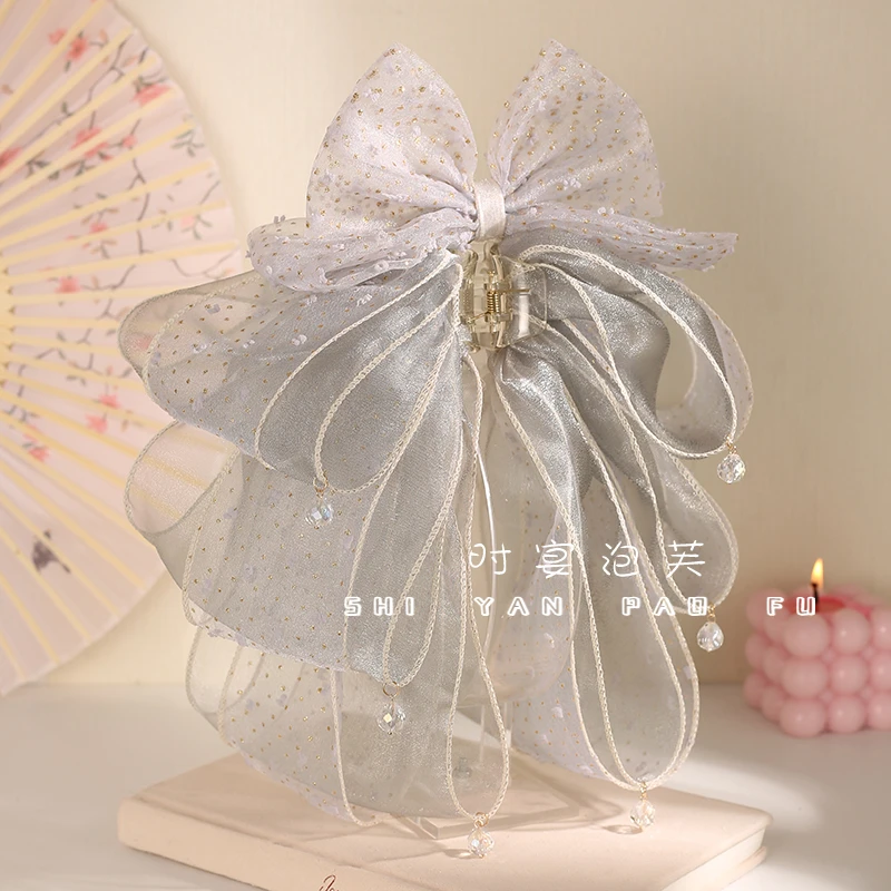 【双色波点】轻纱马尾夹轻奢蝴蝶结细闪晶晶抓夹优雅百搭发饰头饰女