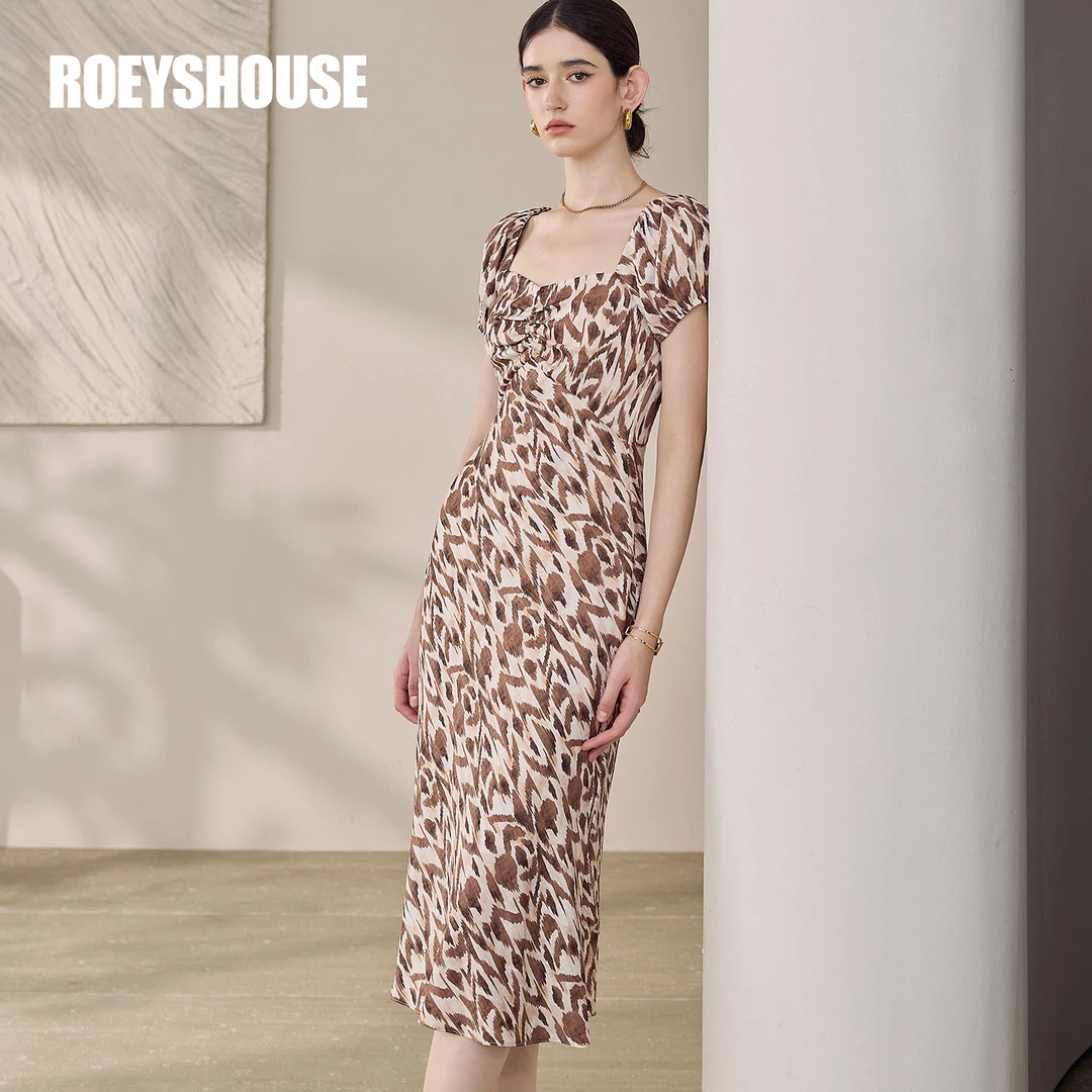 【RH】罗衣气质花色连衣裙女2025夏季新款优雅泡泡袖鱼尾裙12274