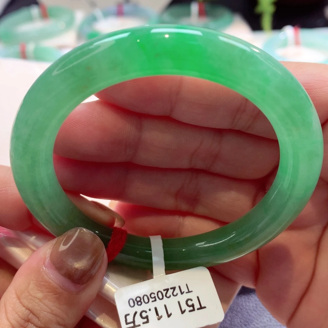 未镶嵌手镯翡翠冰阳绿圆条51号11