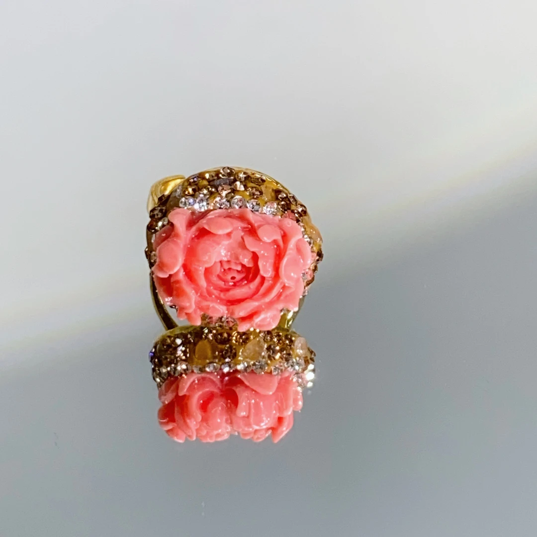 铜合金合成锆石戒指 TTSD 粉色时尚潮流百搭款戒指 1055