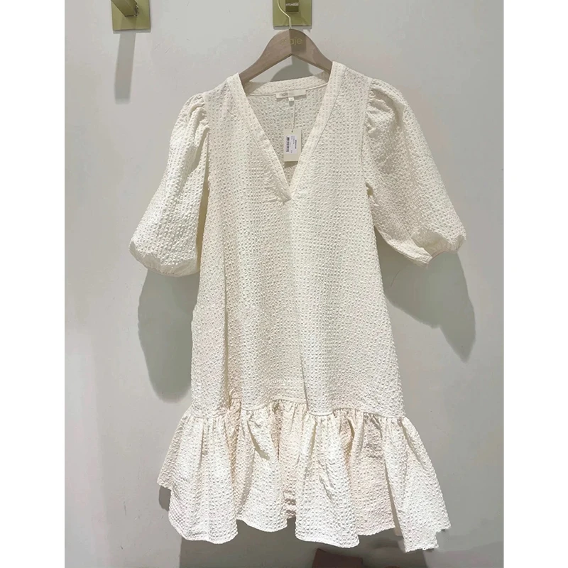 原厂孤品特价清！泡泡袖V领宽松娃娃裙R142