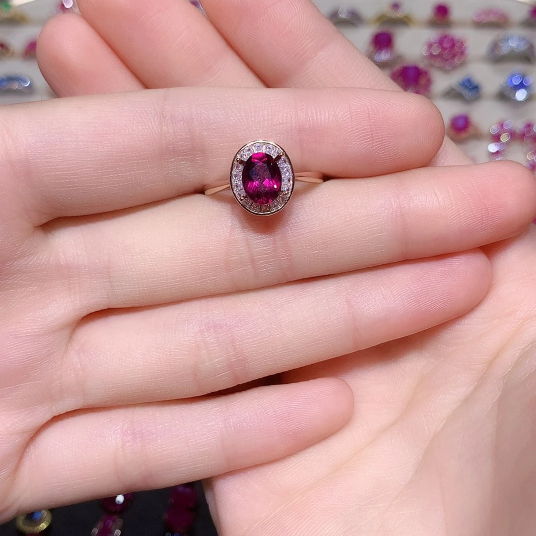 石榴石（紫牙乌）戒指银S925镶嵌